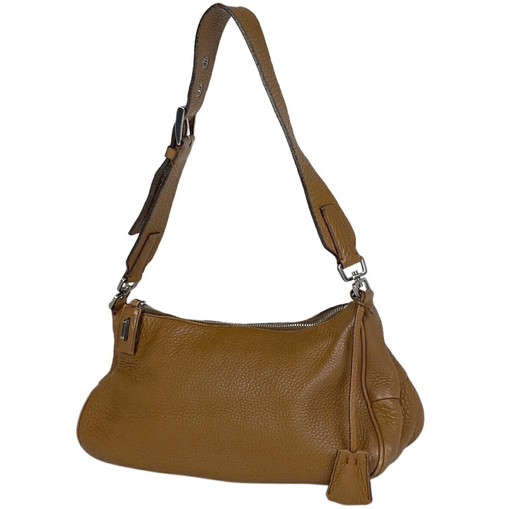 Prada Logo Shoulder Bag Hobo Handbag Leather Brown